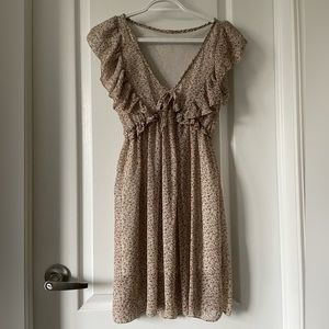 Floral Flowy Summer Dress Vneck Ruffled Sleeves Colorful Mini Dress